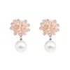 Summer Bling New Bohemian Style Fan-shaped Beads Red Crystal Tassel Pearl Earrings For Women
