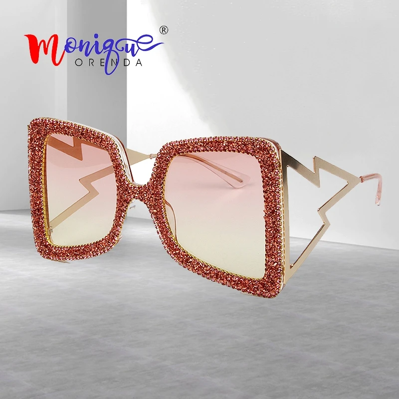 

Oversized Sunglasses Women Big Wide Temple Bling Stones 2019 luxury brand clear lens Vintage sun glasses oculos de sol, Red;pink;multicolor;brown;grey