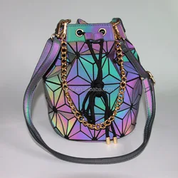 2021 OEM New Bao lady fashion Bright pu leather luminous tote bag handbag geometric in stock