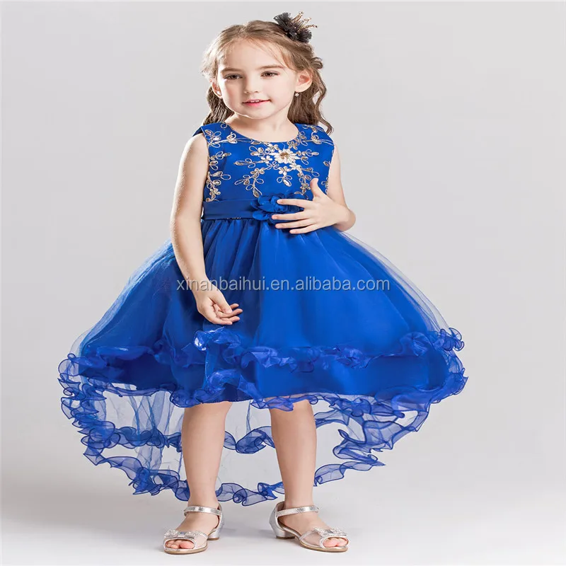 

High-grade flower girl bridesmaid dress blue girl long gown with flower kids clothing for 8 years party, N/a