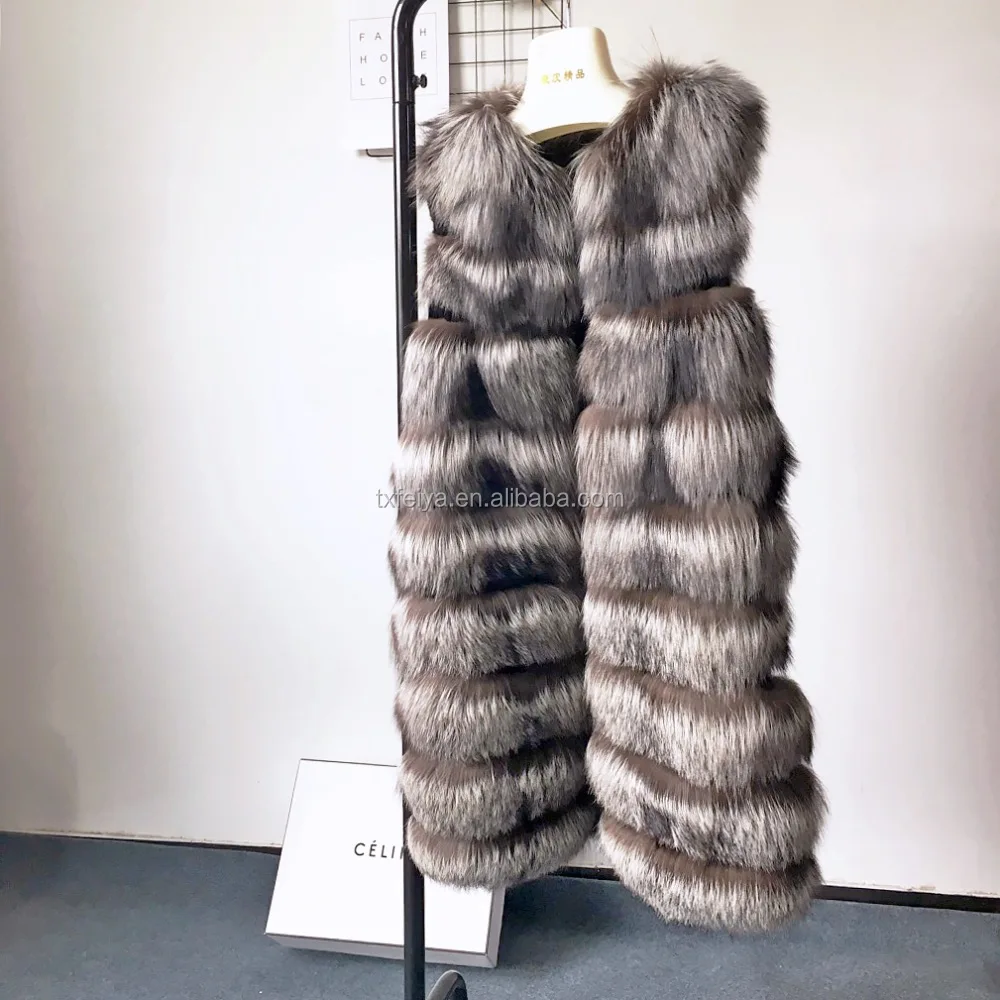 

Ladies Fashion 2017 Natural Silver Fox Fur Vest Long Style Women Fox Fur Gilet, We can dye any color gilet