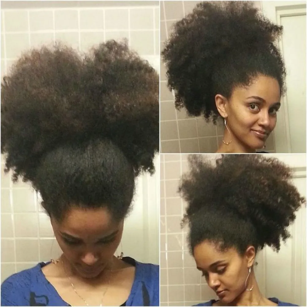 Free Shipping 160g Fake Afro Curly Human Hair Ponytails Short Free Shipping 160g Fake Afro Curly Human Hair Ponytails Short Tail High Weight
