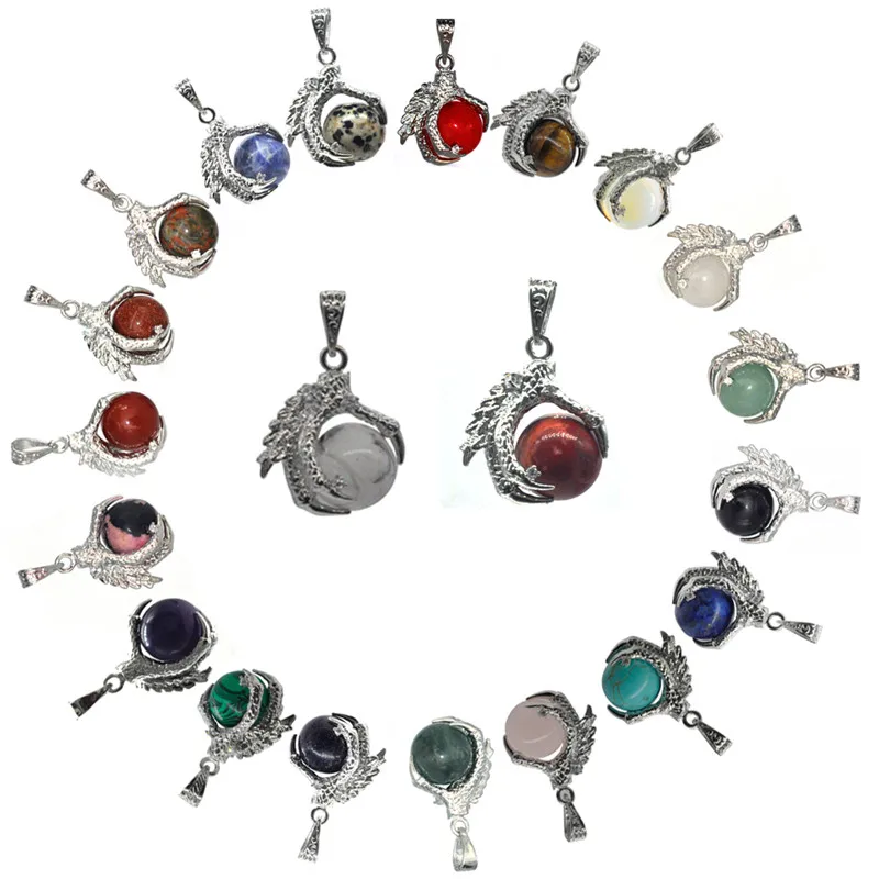 

JOYA GIFT Gemstone Ball Handmade Dragon Claw Pendant Necklace Natural Crystal Stone DIY Beads Pendant for Jewelry Making Charm, Silver