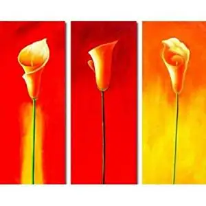 Ode-Rin Art Christmas Gift Christmas Hand Painted Oil Paintings Gift Love Calla Lily 3 Panels Wood Inside Framed Hanging Wall Decoration