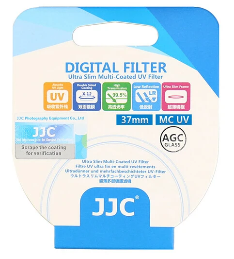 6 Layer Coated Ultra Slim JJC UV Filter 37mm F-MCUV37 SILVER AGC Optic 37mm UV Filter