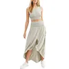 Two Piece Set Women Clothing 2019 Droped Armhole High Low Slit Skirts and Smocked Tops Set