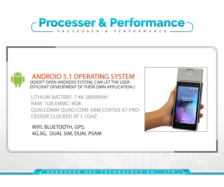 Excellent Mobile Wireless Android 7.0 POS Terminal Bank Payment System Credit Card  Machine with 4G WIFI Bluetooth HCC-Z90 3
