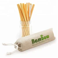 

China Wholesale High Quality Drinking Customized Logo Bamboo Straw Natural With Cleaning Brush