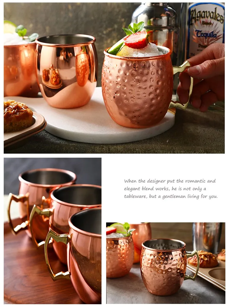 Wholesale 17oz Copper Beer Moscow Mule Stainless steel Mug with Handgrip