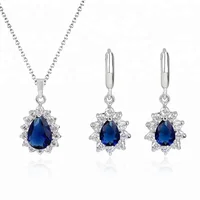 

Sapphire Jewelry Set Rhodium Plated Necklace Earrings Gold Jewelry From Saudi Arabia Birthday Present