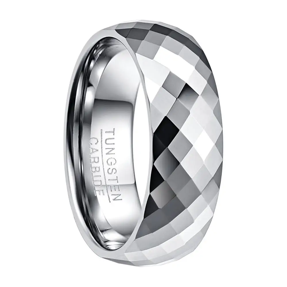 

Men's 7.5mm Multi-faceted High Polished Domed Tungsten Carbide Wedding Band Rings Comfort Fit Size 7-12