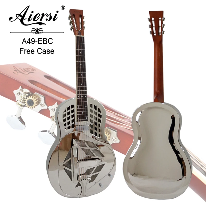 

Aiersi brand Triolian Metal Body Bell Brass Tricone Electric Acoustic Resonator guitar, Chrome-plated