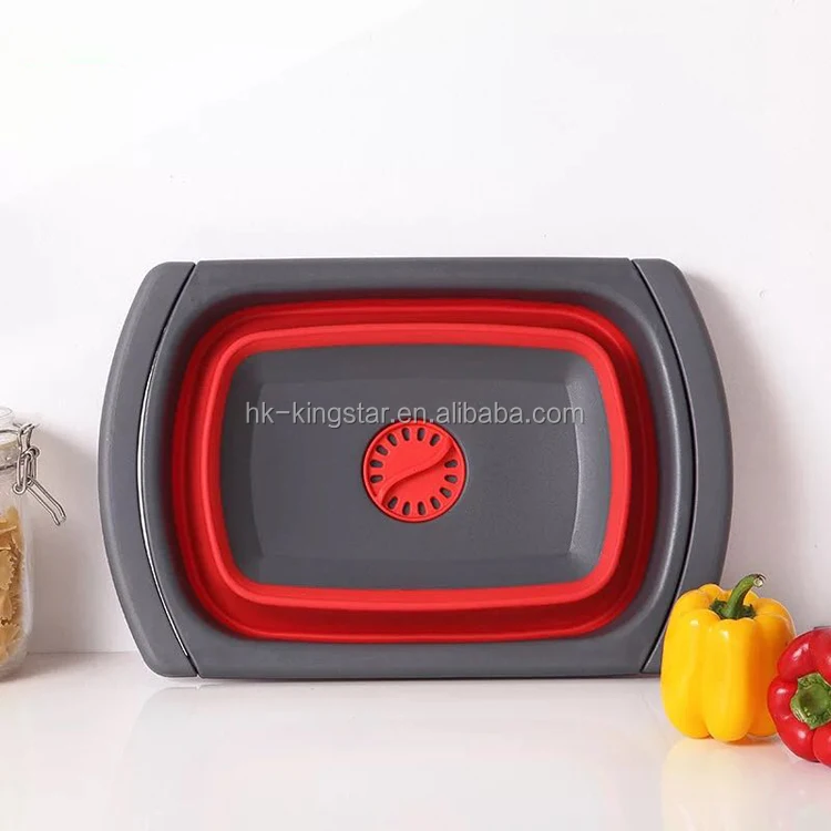 Kitchen Food Vegetable Silicone Collapsible Colander With Strainer