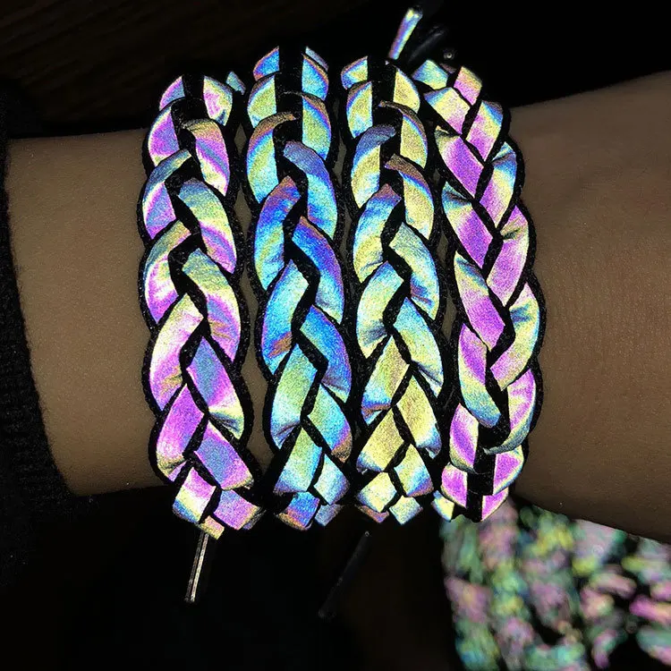 

Hot Sale Shoelace Braided Holographic Reflection Glowing Bracelet