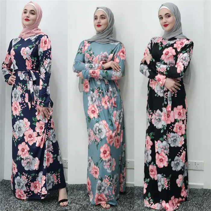 

2019 fashion Long Jersey Fabric Dresses for Women Islamic, Black,navy,light blue