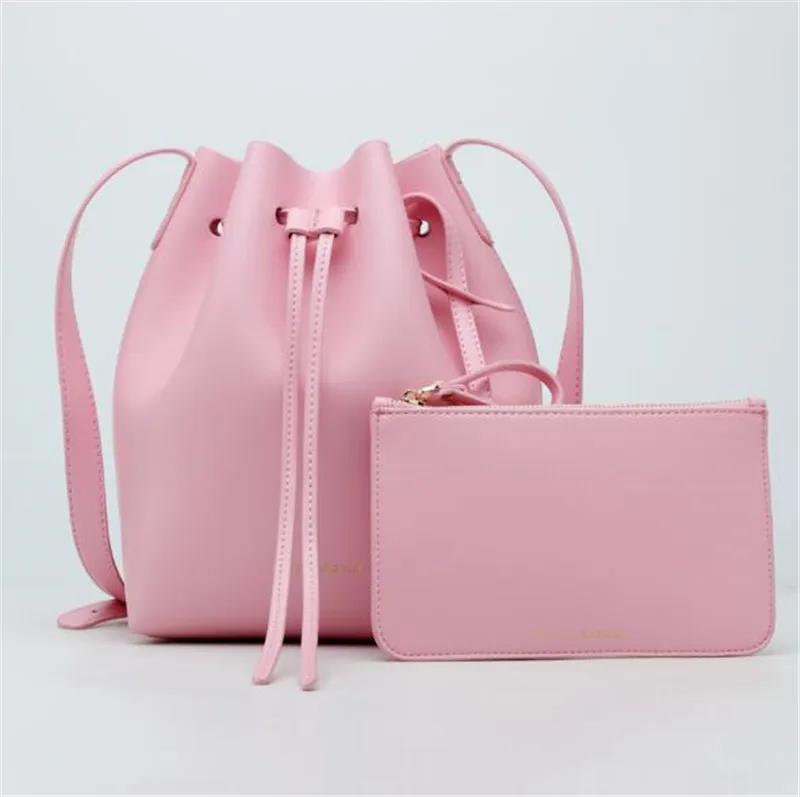 

high quality drawstring leather bucket bag women handbag set shoulder messenger bag, 6 colors in storage and custom color is workable