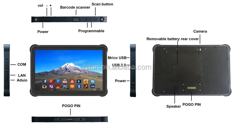 China Cheapest 10.1" Robust Tablet PC Android 3G RAM Industrial Tablet PC 2D Barcode Scanner Embedded Rugged Computer