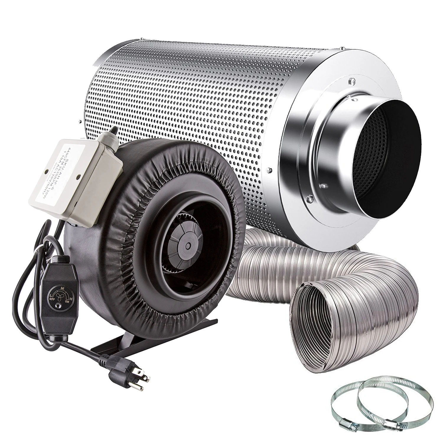 Ducting Hydroponic Ventilation Kit Hydro Crunch 4 inch 100 CFM Booster Fan & 4 x 12 Carbon Filter with 4 x 25ft 