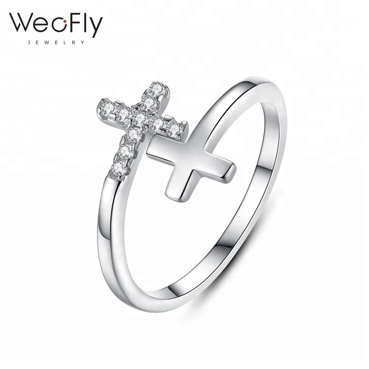 

2019 Best sell s925 sterling silver double cross open ring AAA cubic zircon fashion ring for women, As picture;or customized