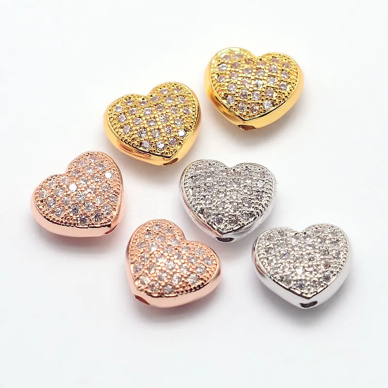 

PandaHall Mixed Color Heart Brass Nickel Free Micro Pave Cubic Zircon Beads