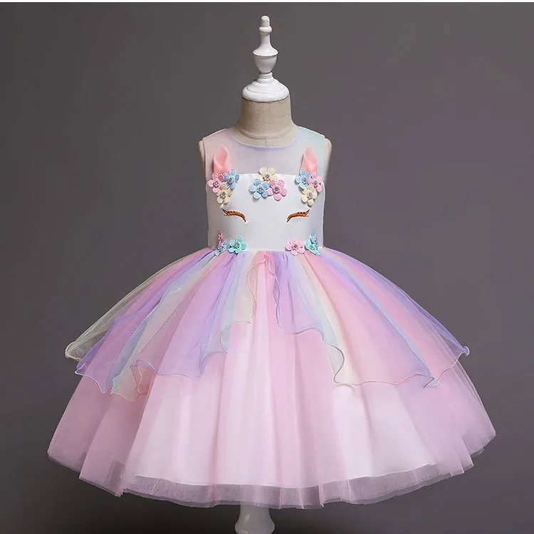 

Children Party Princess Dress Unicorn Flower Gilr Dress Kids girl wedding party Dress