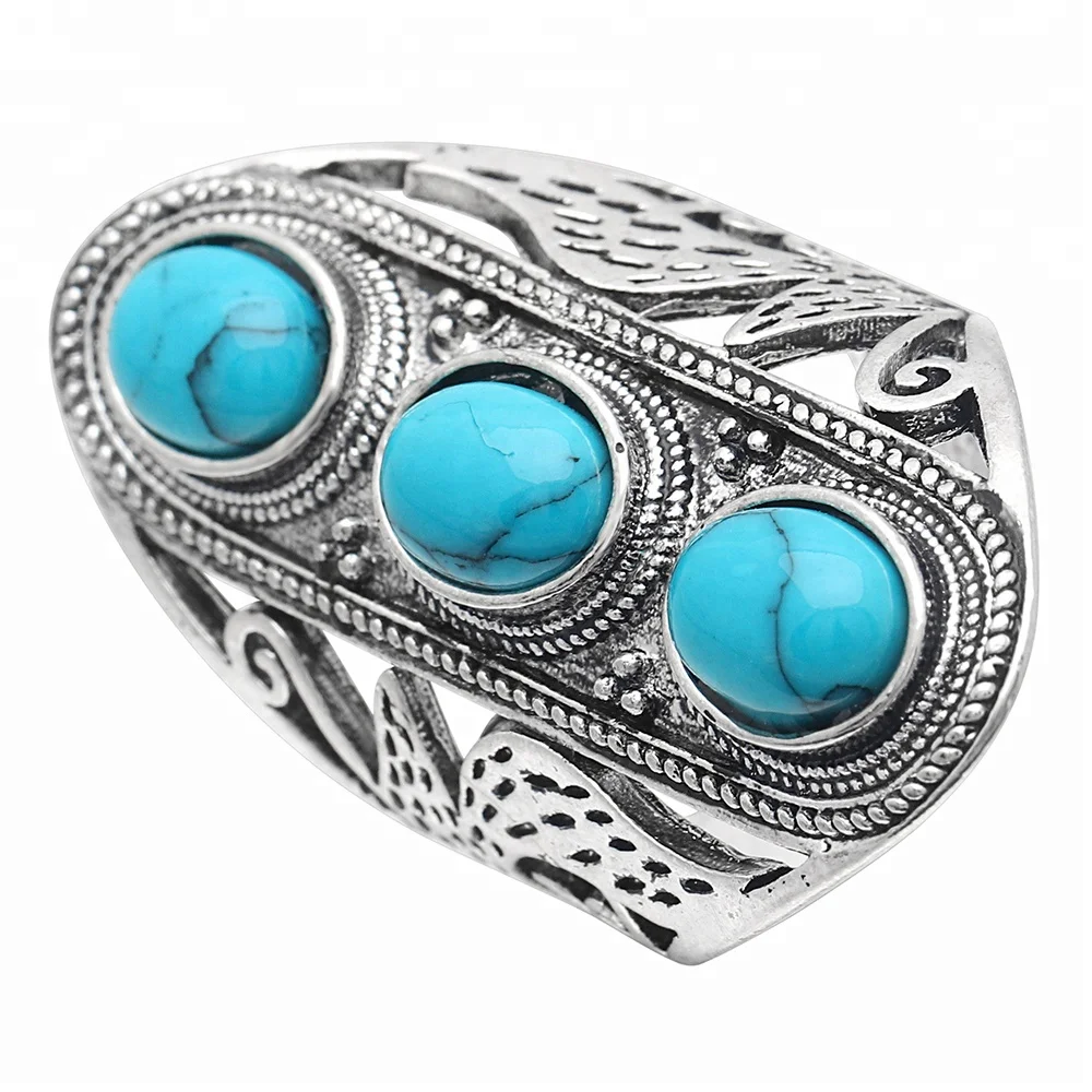 

Hainon Classical Three blue turquoise Bohemian romantic lady beach summer jewelry wedding ring