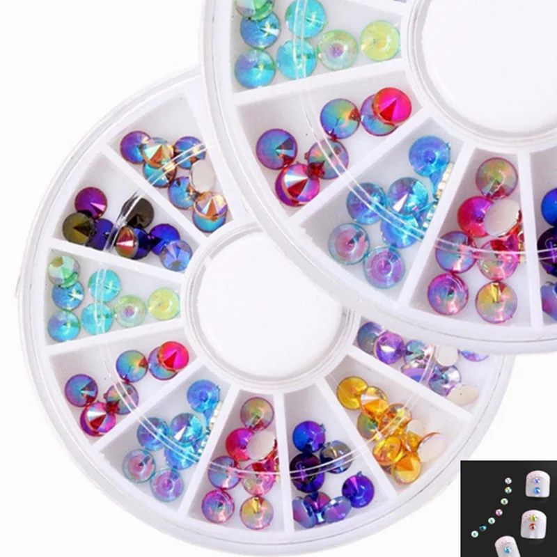 

Symphony AB Colors DIY Nail Jewelry Diamond Accessories Round Flatback Nail Art Rhinestone, 12 colors nail gem