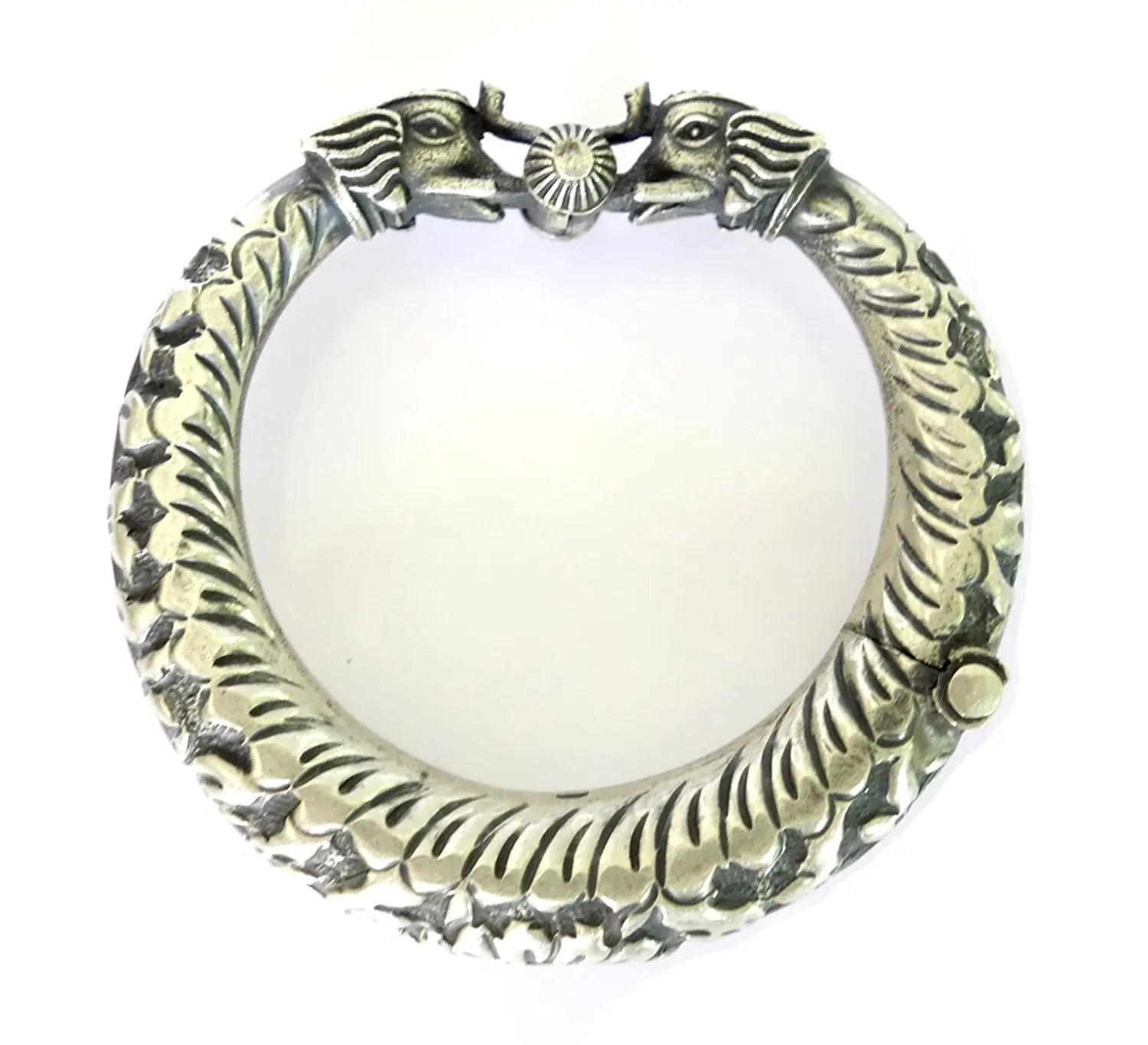 ELEPHANT ENGRAVED 925 OXIDIZED SILVER HALLMARKED ANTIQUE VINTAGE STYLE GYPSY BANGLE BRACELET FOR WOMEN FINE HANDMADE VINTAGE TRIBAL BRACELET BY TIBETAN SILVER