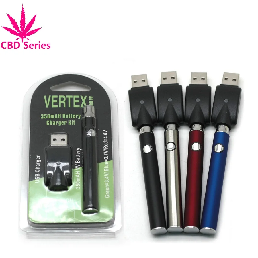 

Hot selling good quality 510 battery Vertex CBD 350Mah VV CE3 Slim Battery Variable Voltage Charger Kit, White/black/red/blue/steel