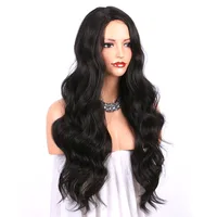 

66253 Cheap 24 Inches Black Natural Looking Long None Lace Heat Resistant Synthetic Loose Body Wave Wigs for Women