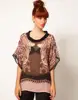 Women High Quality Top Selling Summer Lady Casual Blouse Beach Wear Sheer Silk Chiffon Contrast Collar in Leopard Print Top