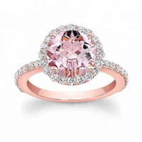 

925 Sterling Silver Jewelry Round Cut Pink Cubic Zirconia Diamond Rose Gold and Engagement Halo Diamond Ring