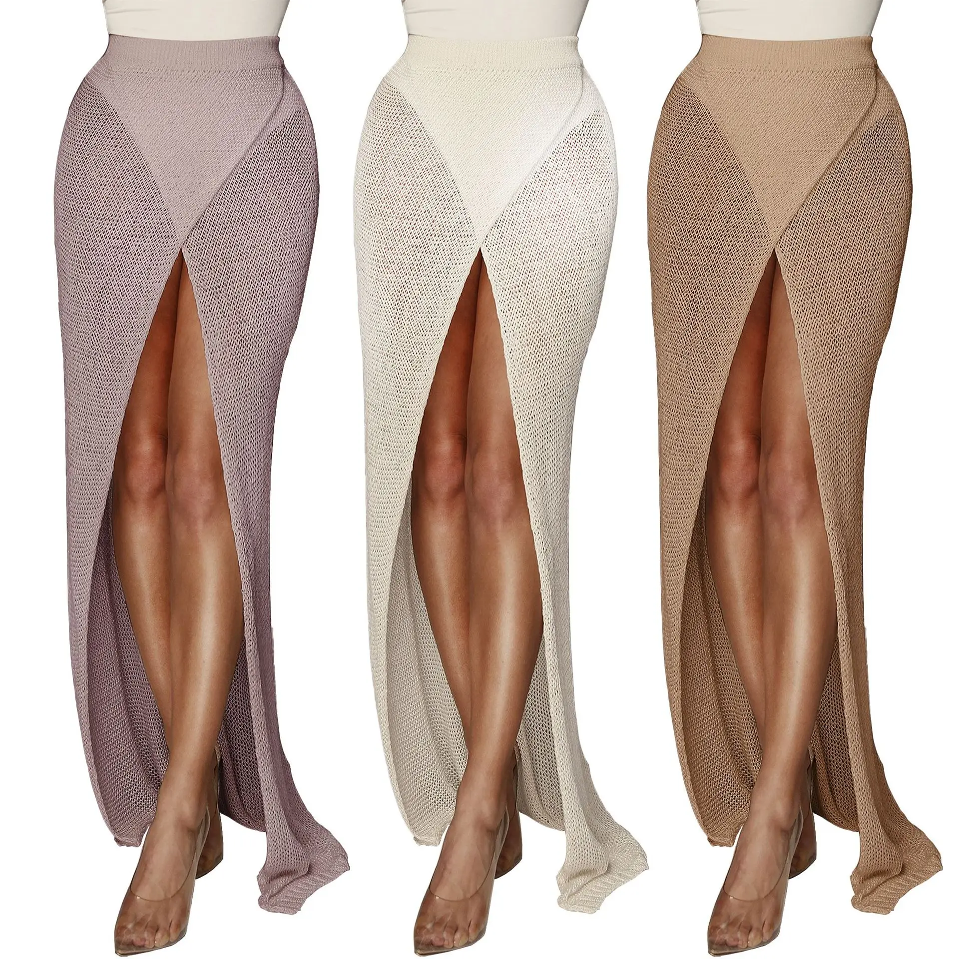 Women Fashion Beach Skirt Knitted High Slit Sexy Cross Maxi Skirt ZSC Z038