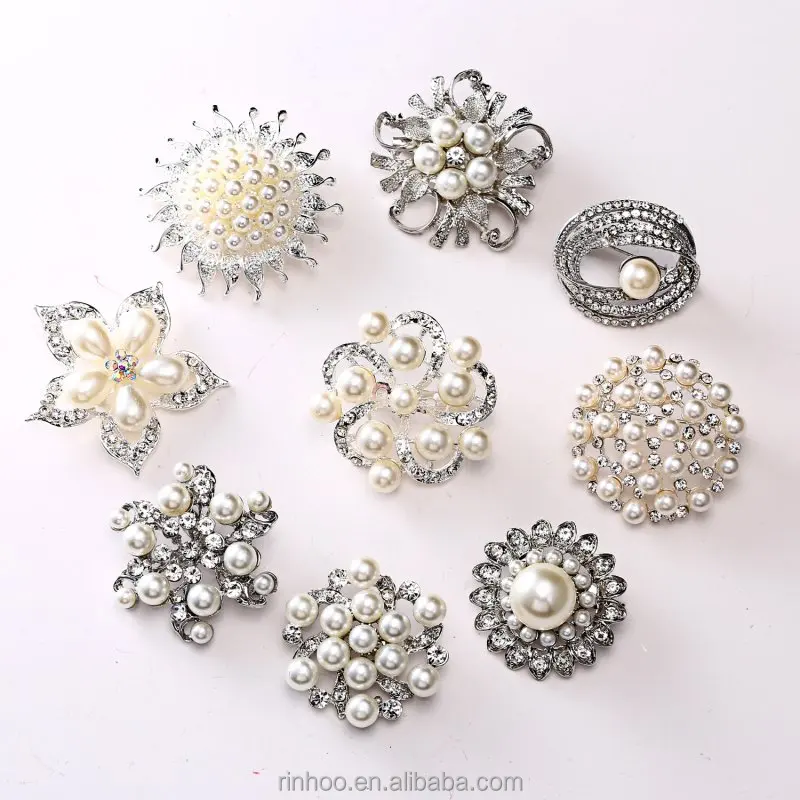

Elegant jewelry flower shape pearl rhinestone brooch pin for wedding jewelry wholesale