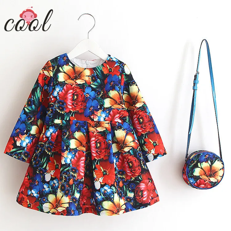 

Blue,red,pink dress little girl princess dress floral print dress, White