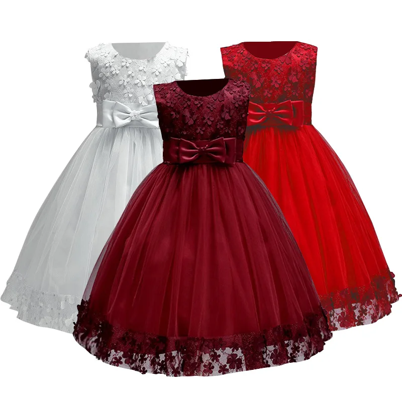 

Retail Chiffon Baby Girls Summer Style Floral Lace Kids Evening Dress Teenager Flower Bow Mesh Ball Gown LL314, 10colors