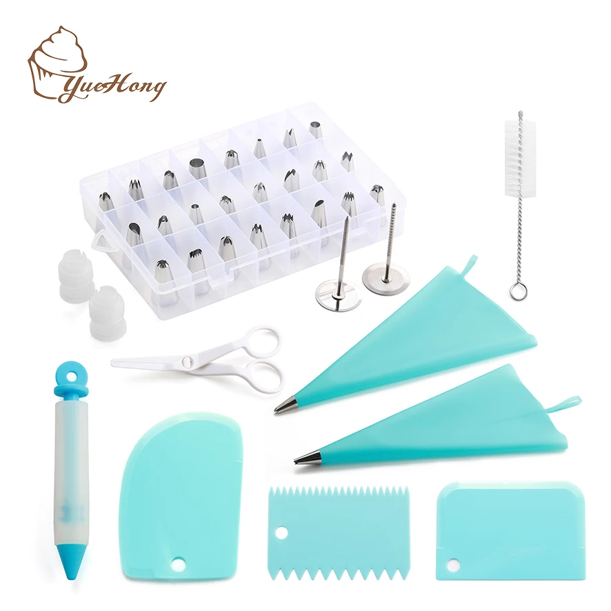 

42-Piece Cake Decorating Kit Supplies with Icing Tips, Pastry Bags for reposteria Cake Decoration Baking Tool, Blue+white+silver