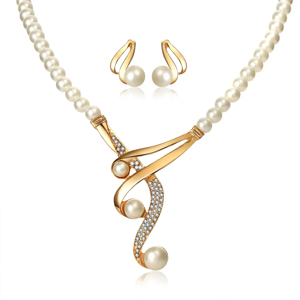 European And American Personality Artificial Pearl Clavicle Necklace Jewelry Wedding Bride Necklace Earrings jewelry Set