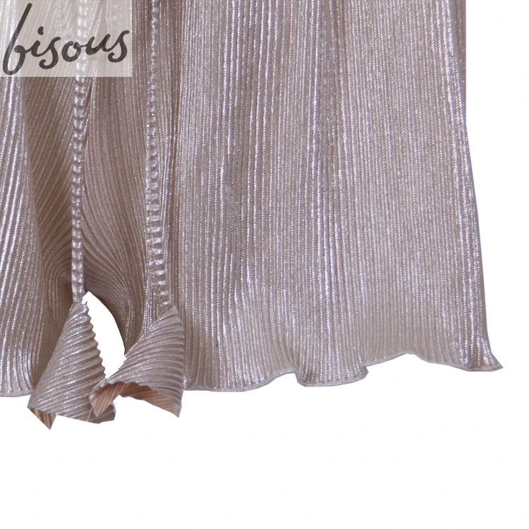 
Summer hot beach women short shiny metallic pleated drawstring Shorts 