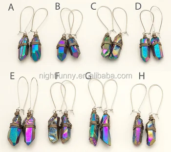 Crystal Point Green Iridescent Aura Quartz Earrings Rainbow Metallic Raw Anium Crystal Point Green Iridescent Aura Quartz Earrings Rainbow Metallic Raw Anium