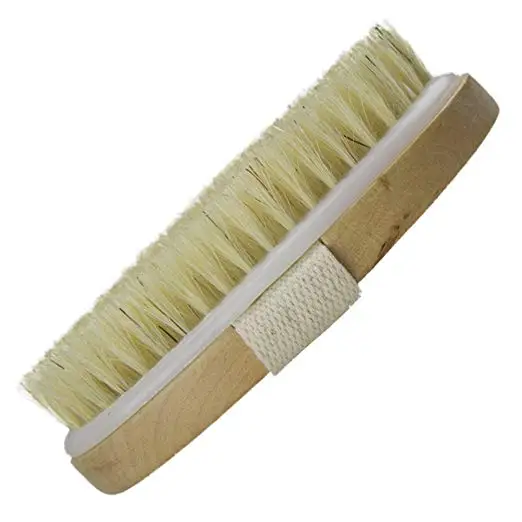 

Hot Sale Wood Handle Natural Bristle Dry Skin Body Bath Brush With Hand Band, N/a