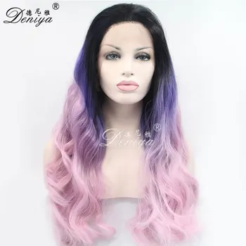 26 Wavy Middle Part Multi Layered Haircuts Long Hair Two Tone Ombre Purple Synthetic Lace Front Wigs For Black Women Buy Wigs Short Lace Front Wigs