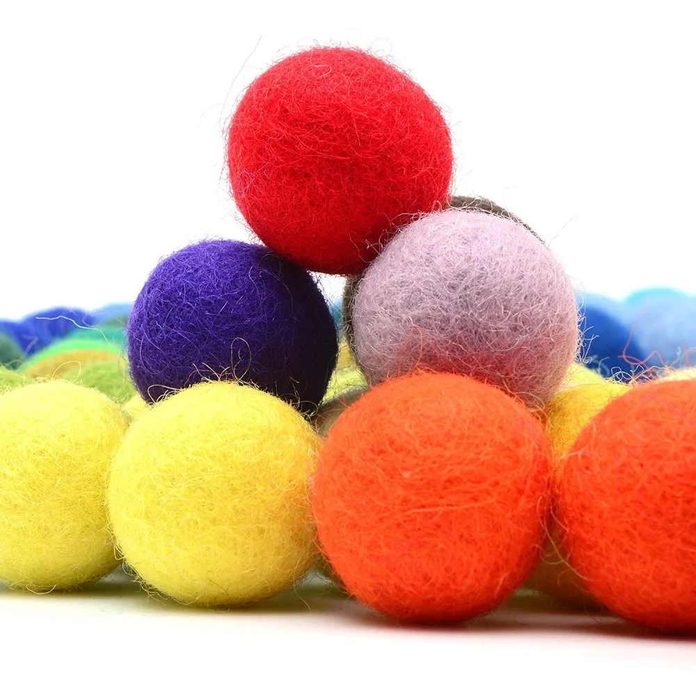 Bulk Assorted Color Pure Wool Pom Poms 10mm Cotton 100 Wool Nepal Felt Balls For Craft