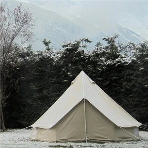 Waterproof cotton canvas fabric luxury glamping 4m 5m 6m 7m stove outdoor bell tent for sale