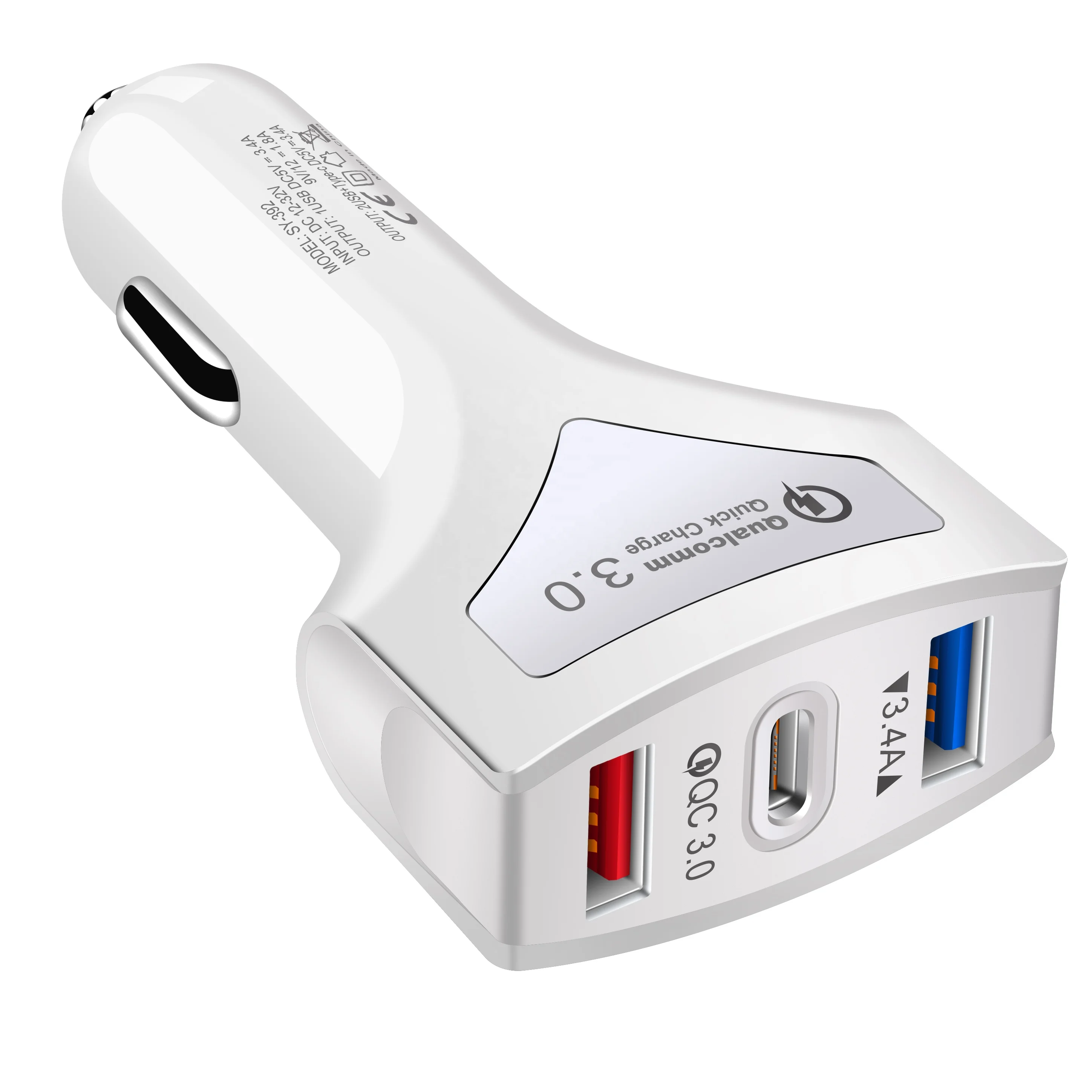 

OEM 7A 35W fast charging QC3.0 USB Car Charger With v8 USB Cable for Android mobile phone, White/ black