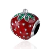 Qings 925 Sterling Silver Sweet Strawberry Red Enamel Fruit Charm Bead Compatible with Pandora Bracelets Necklaces