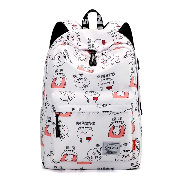 

Cheap Fashional Girls School Backpack Bags Custom Printed Canvas Backpack for Women, As picture