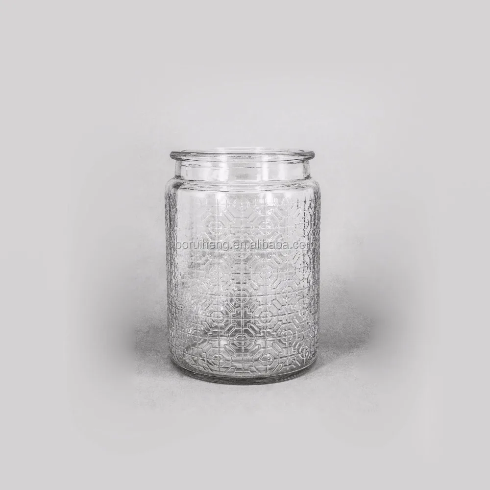 Wholesale 20oz Machine Embossed Candle Glass Jar With Metal Handle