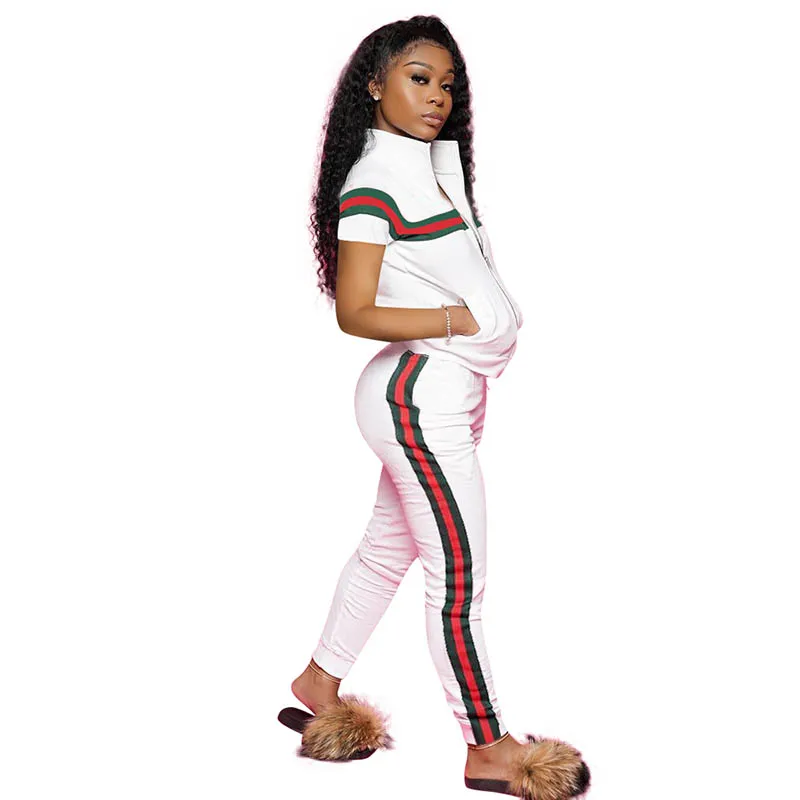

Two Pieces Outfits Casual Striped Stitching Two-piece Pants Set