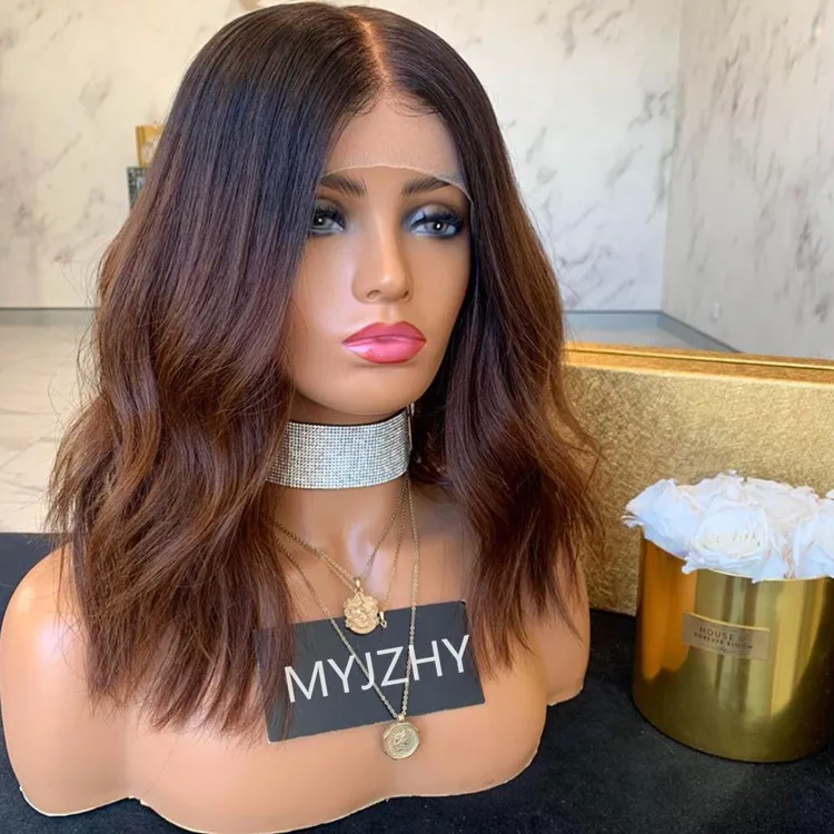 

Short Ombre Brown Natural Wave Middle Part Raw Virgin Brazilian Human Hair Full Lace Wigs